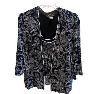Alex Evenings 2-Piece Set Jacket Tank Top Glitter Sparkle Paisley Plus Sz 3X